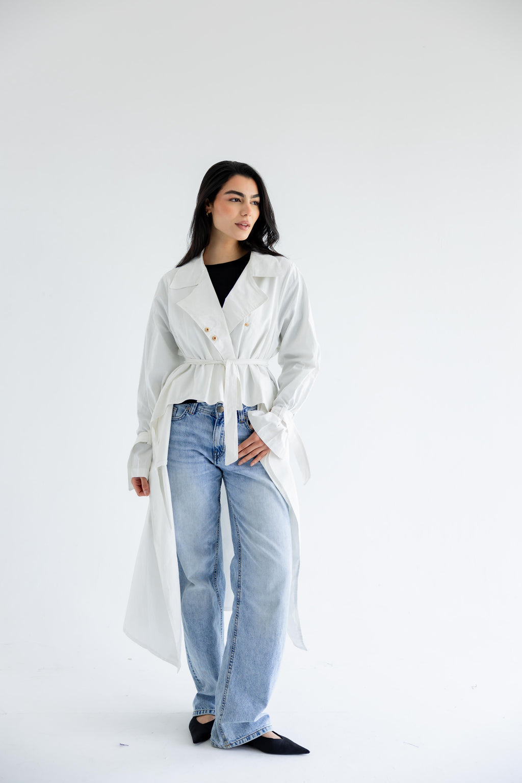 High-low trench shirt in cotton - white