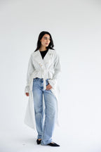 High-low trench shirt in cotton - white