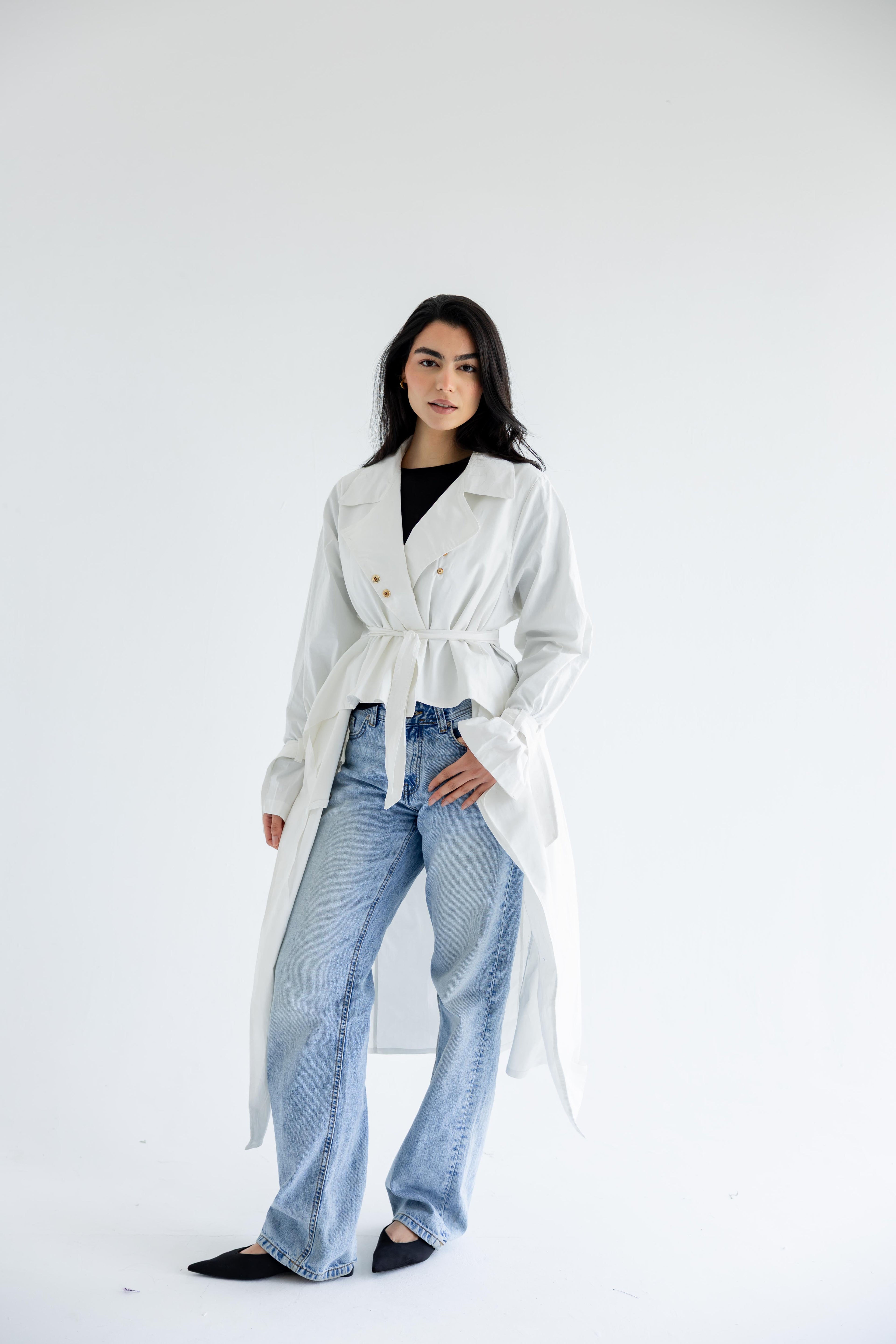 High-low trench shirt in cotton - white