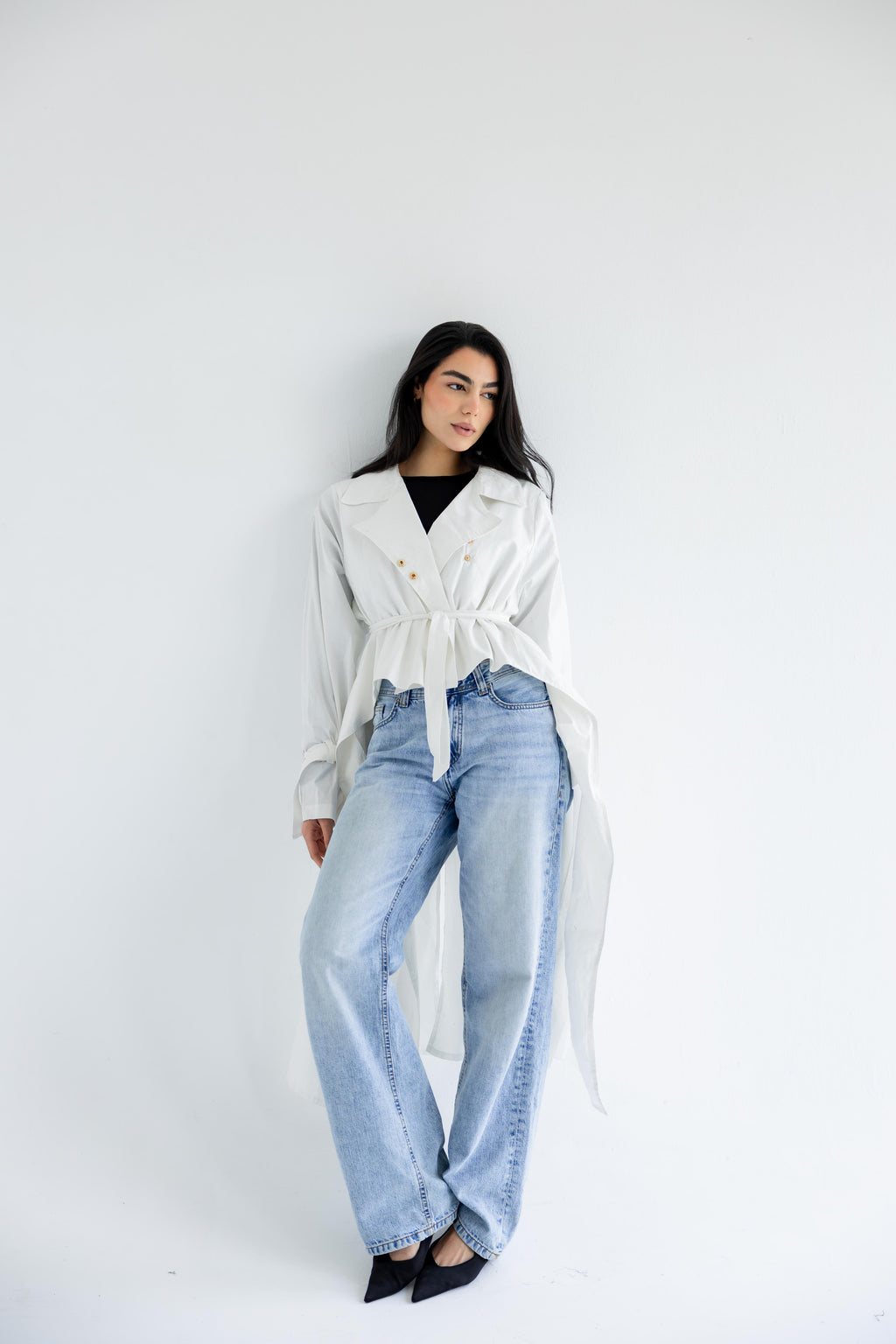 High-low trench shirt in cotton - white