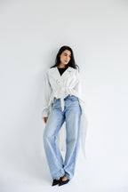 High-low trench shirt in cotton - white