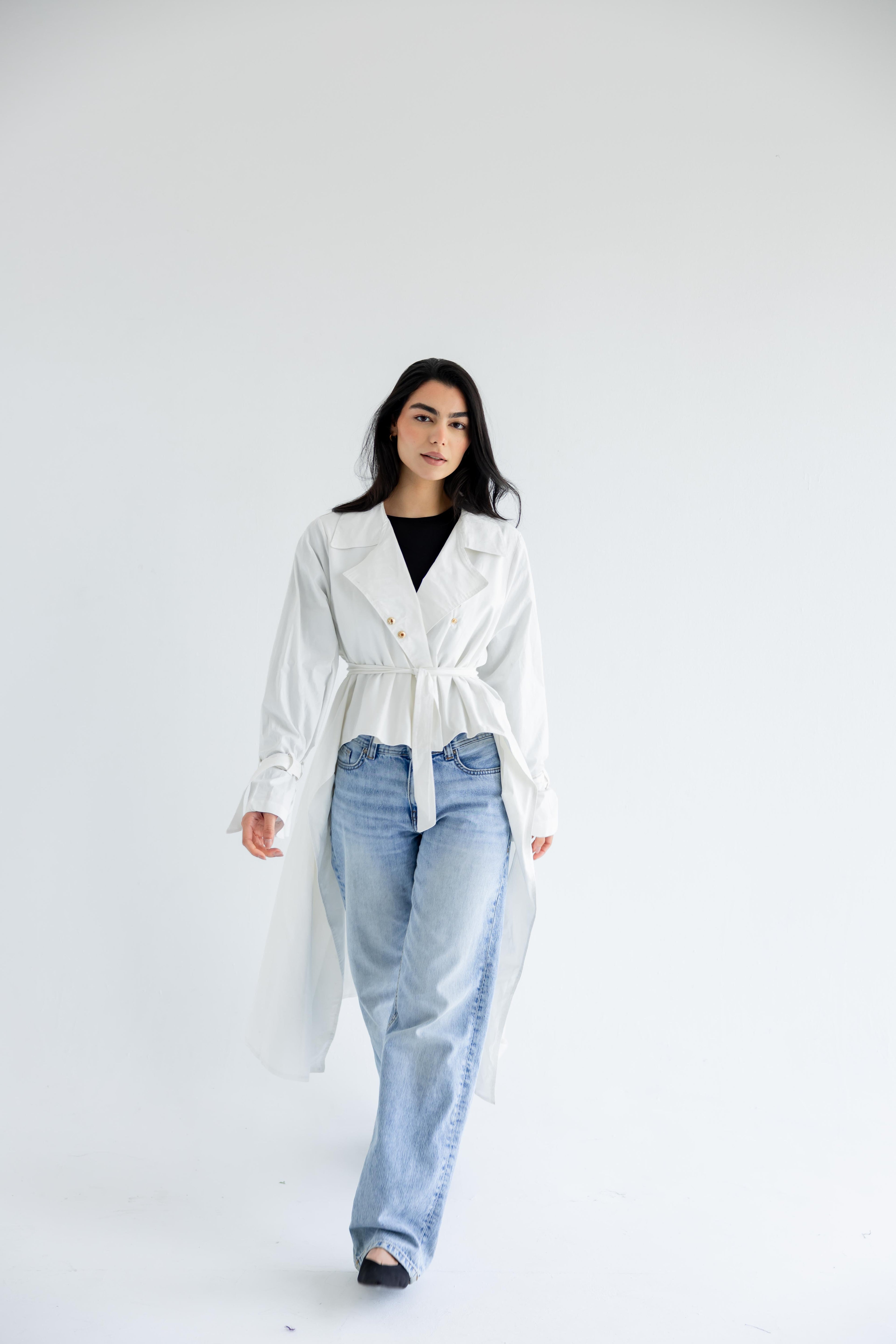 High-low trench shirt in cotton - white