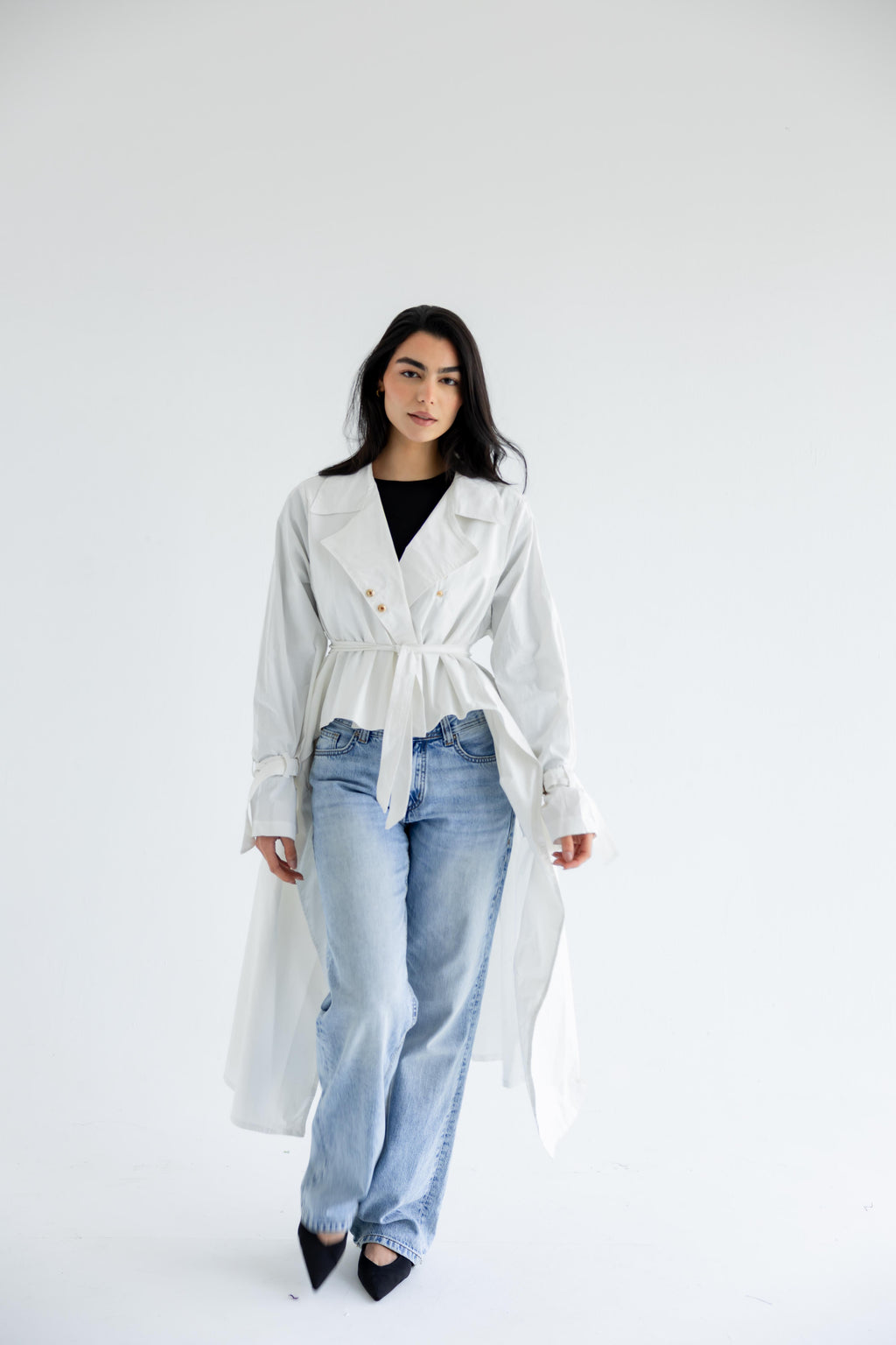 High-low trench shirt in cotton - white