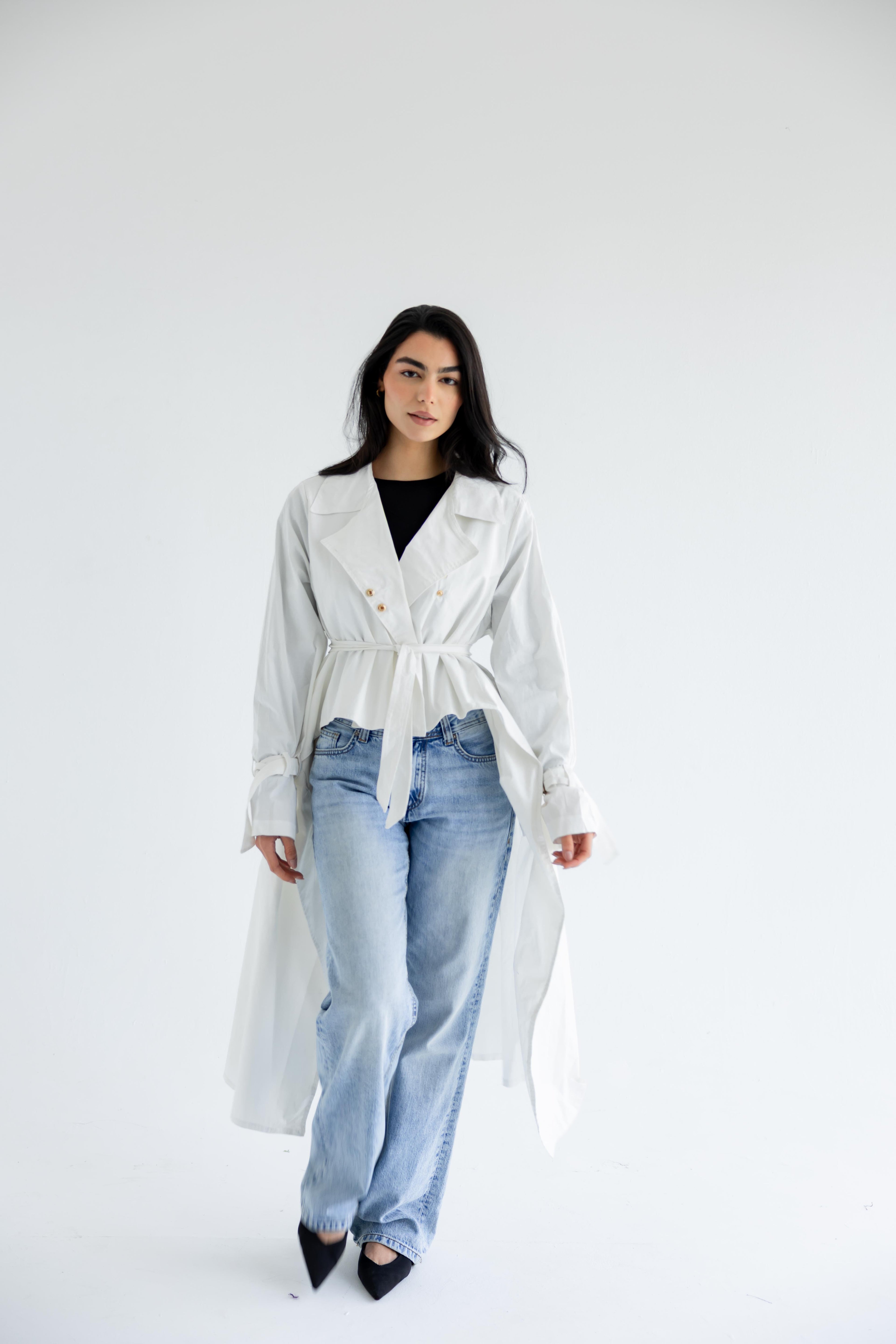 High-low trench shirt in cotton - white