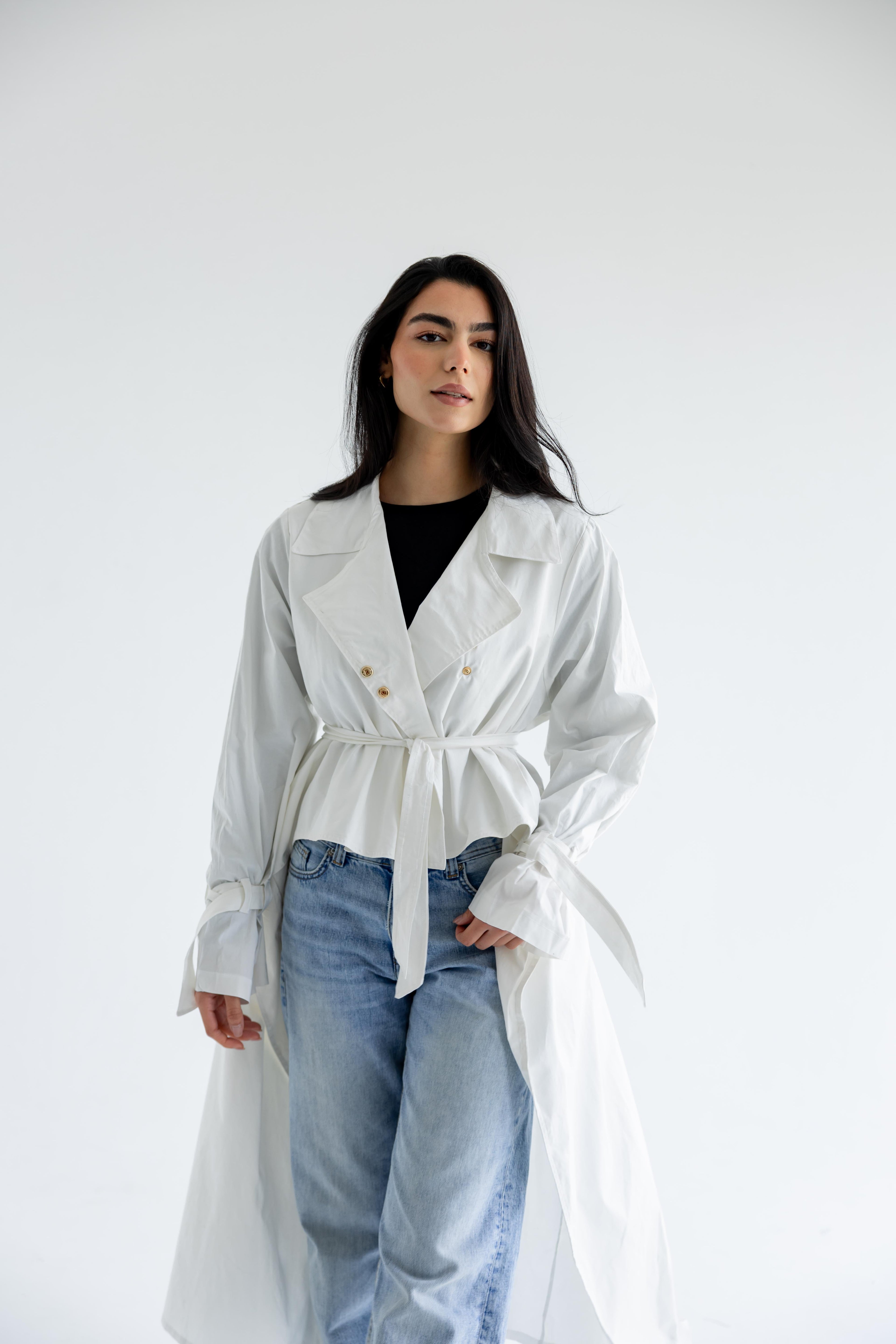 High-low trench shirt in cotton - white