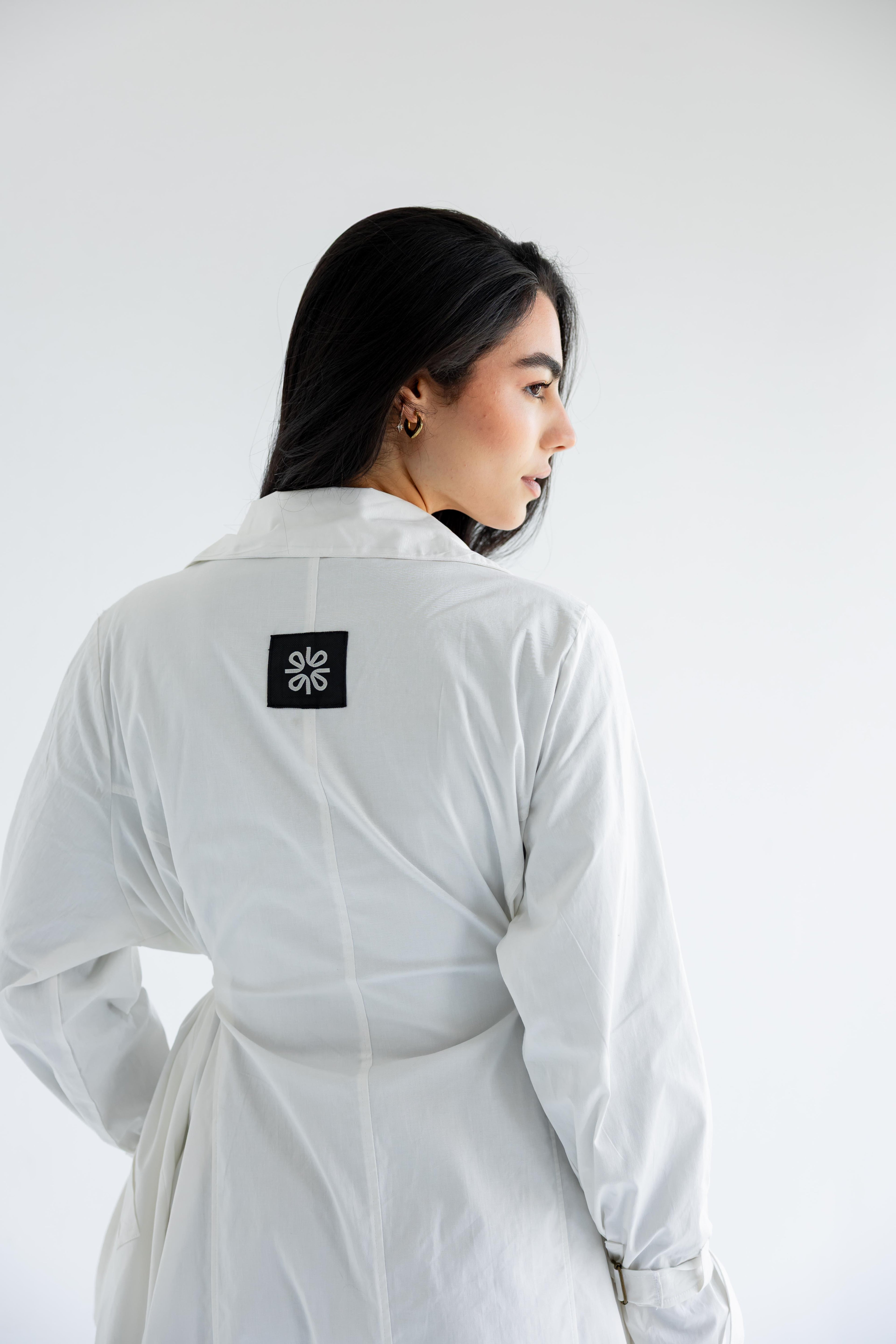 High-low trench shirt in cotton - white