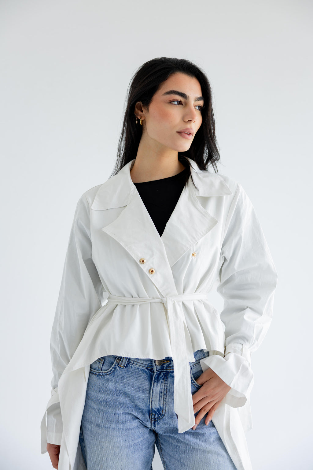 High-low trench shirt in cotton - white