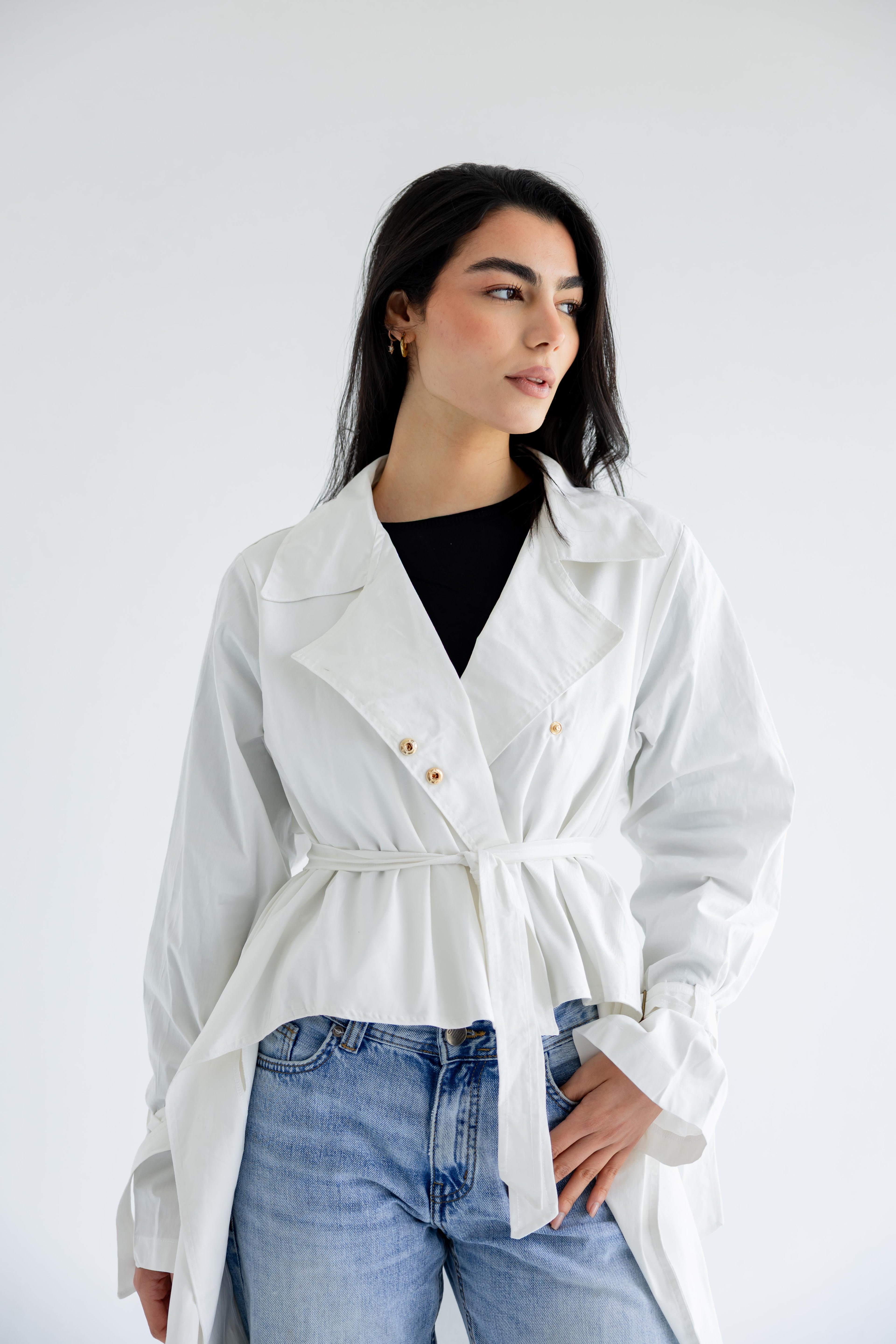 High-low trench shirt in cotton - white