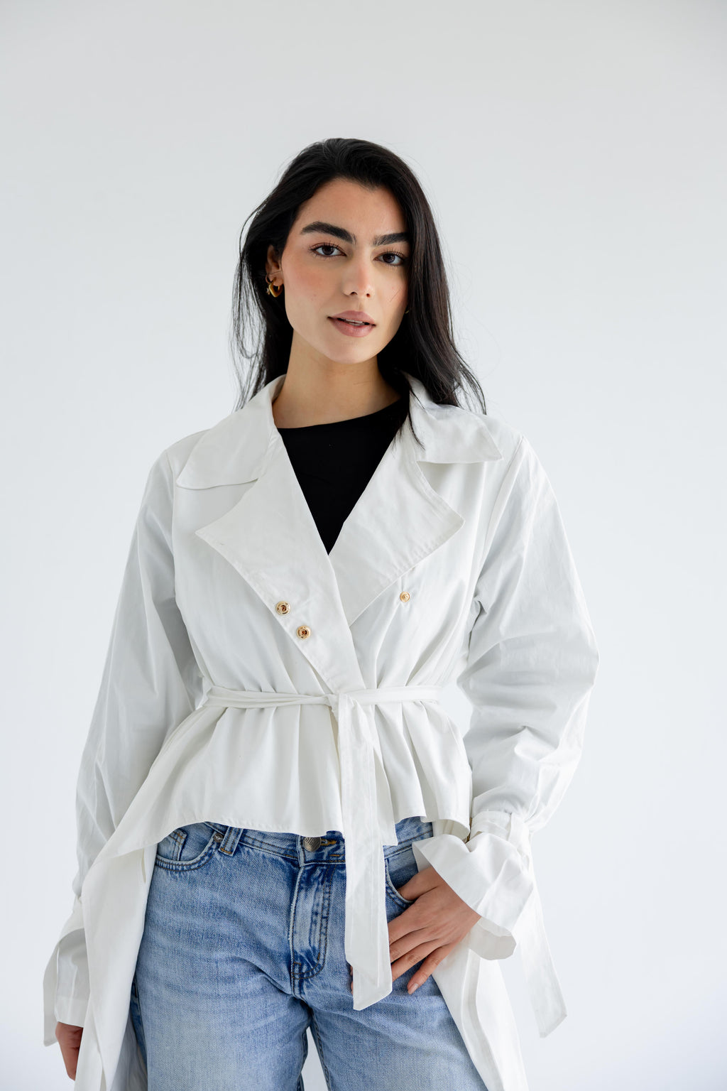 High-low trench shirt in cotton - white