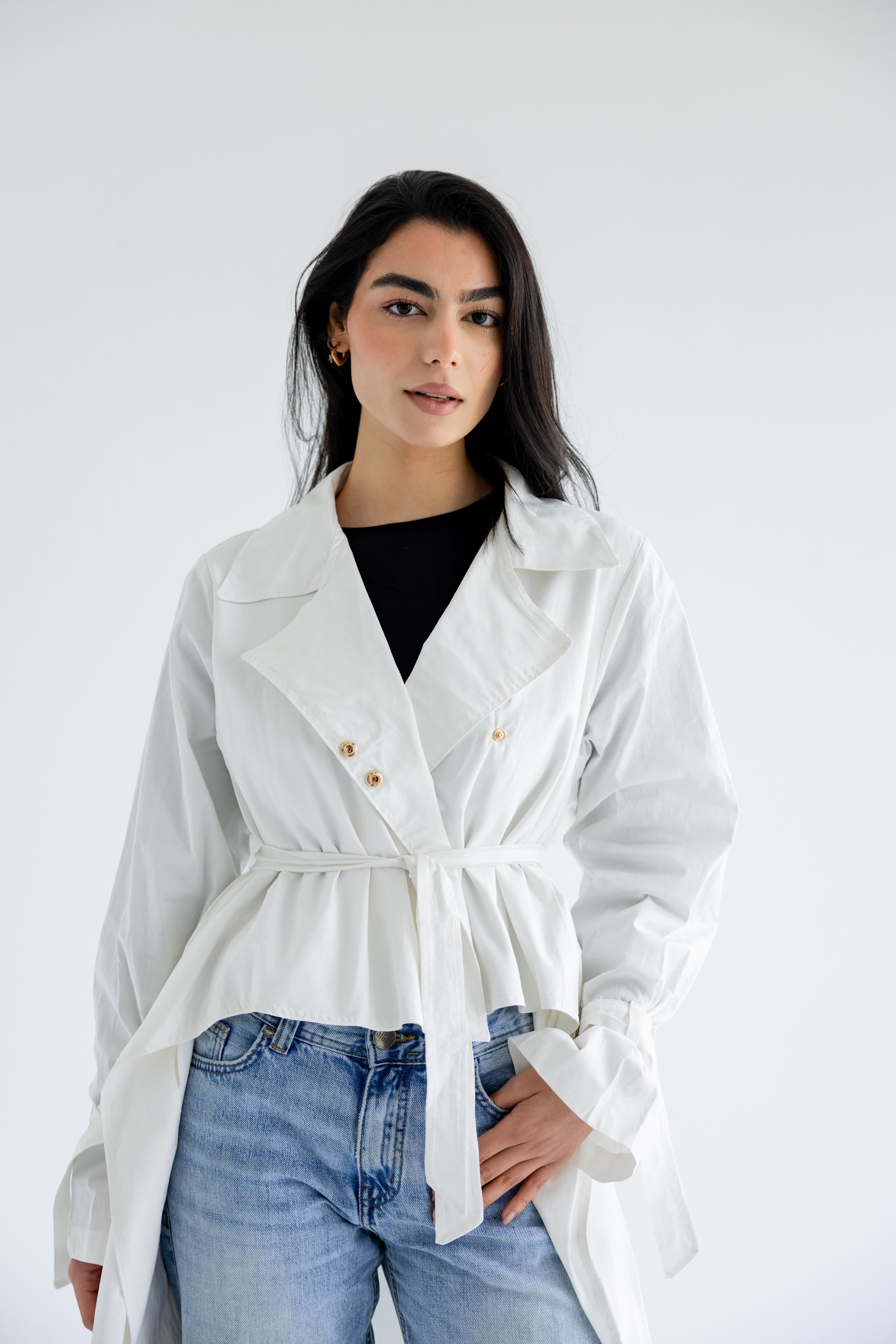 High-low trench shirt in cotton - white