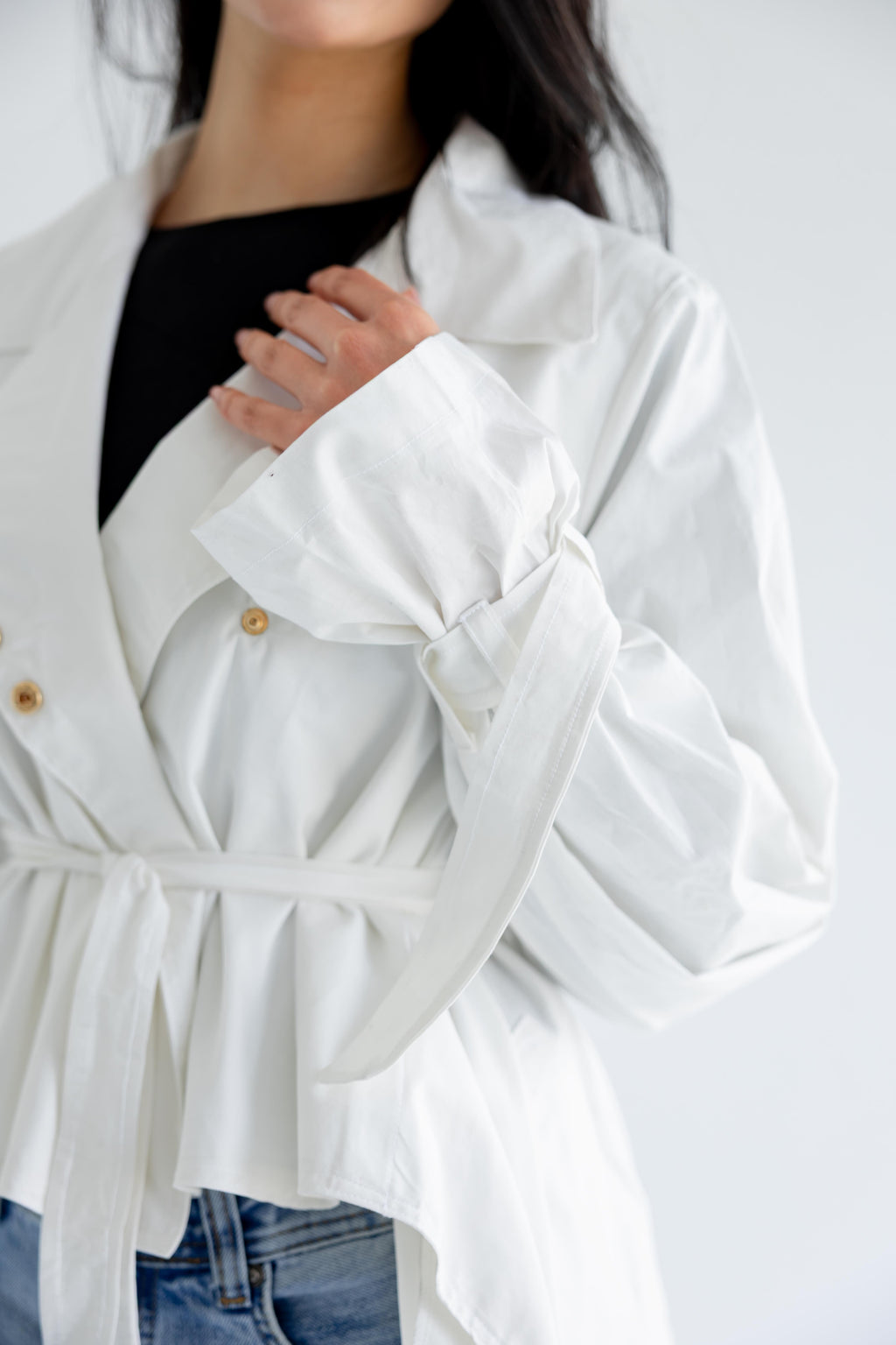 High-low trench shirt in cotton - white