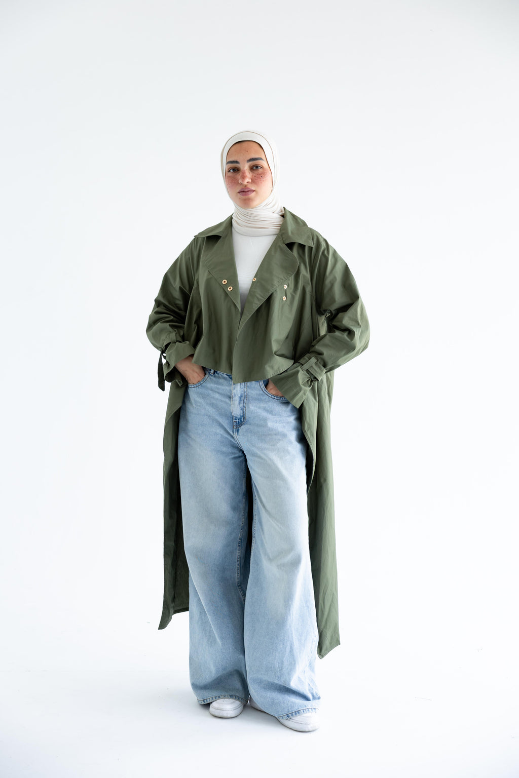 High-low trench shirt in cotton - Olive Green