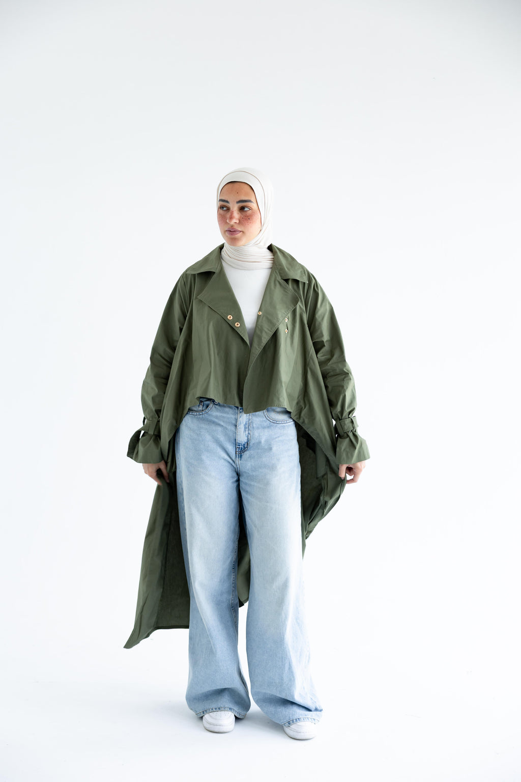 High-low trench shirt in cotton - Olive Green