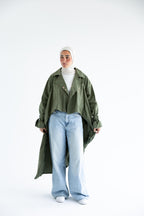 High-low trench shirt in cotton - Olive Green