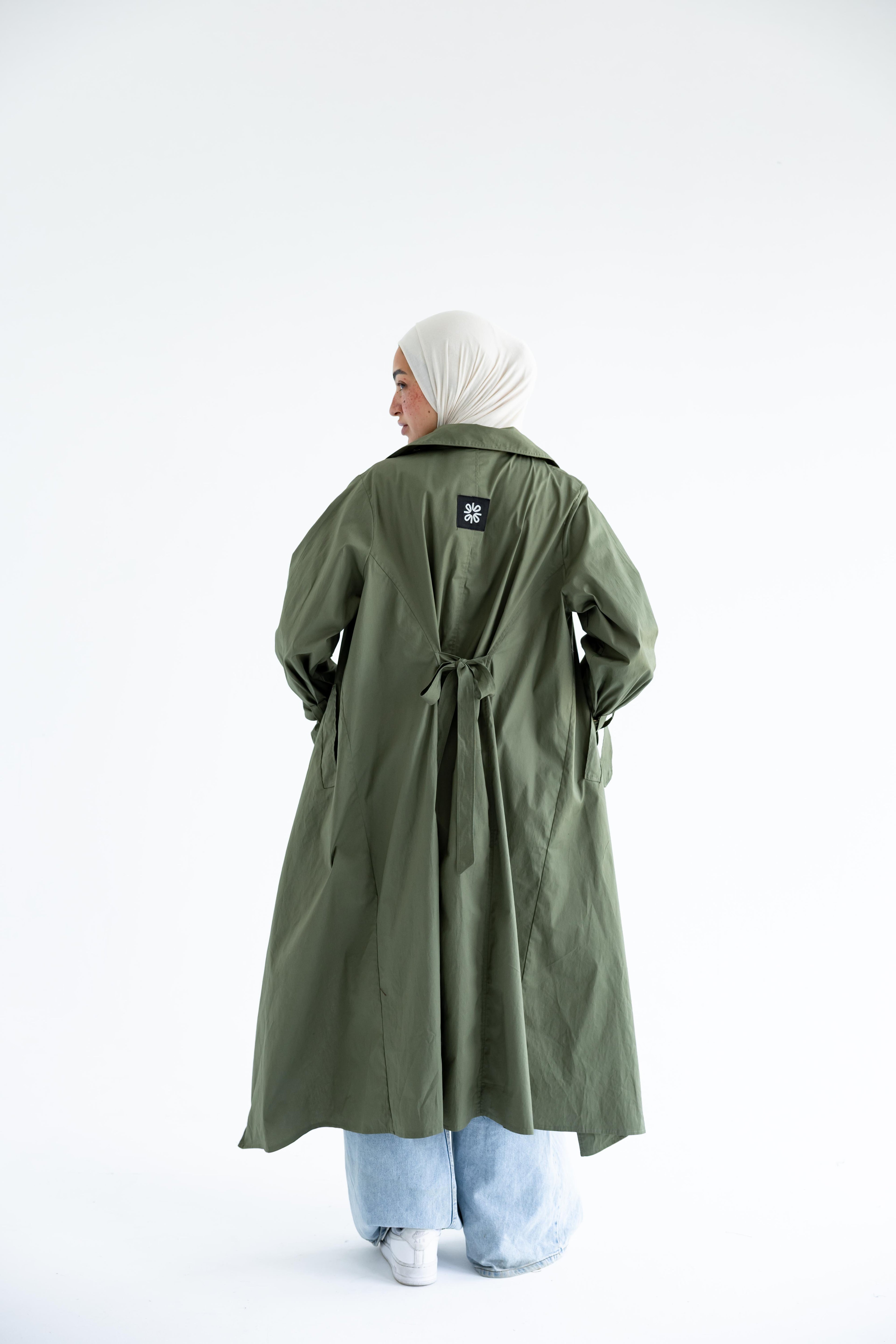 High-low trench shirt in cotton - Olive Green