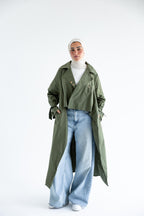 High-low trench shirt in cotton - Olive Green