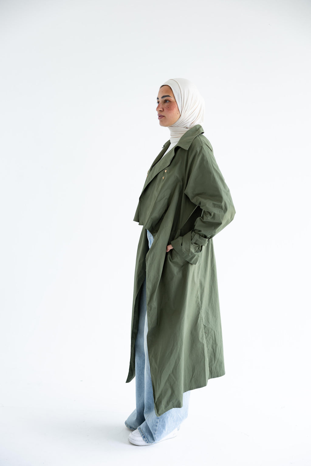 High-low trench shirt in cotton - Olive Green