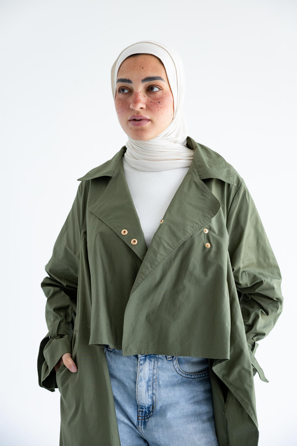 High-low trench shirt in cotton - Olive Green