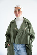 High-low trench shirt in cotton - Olive Green