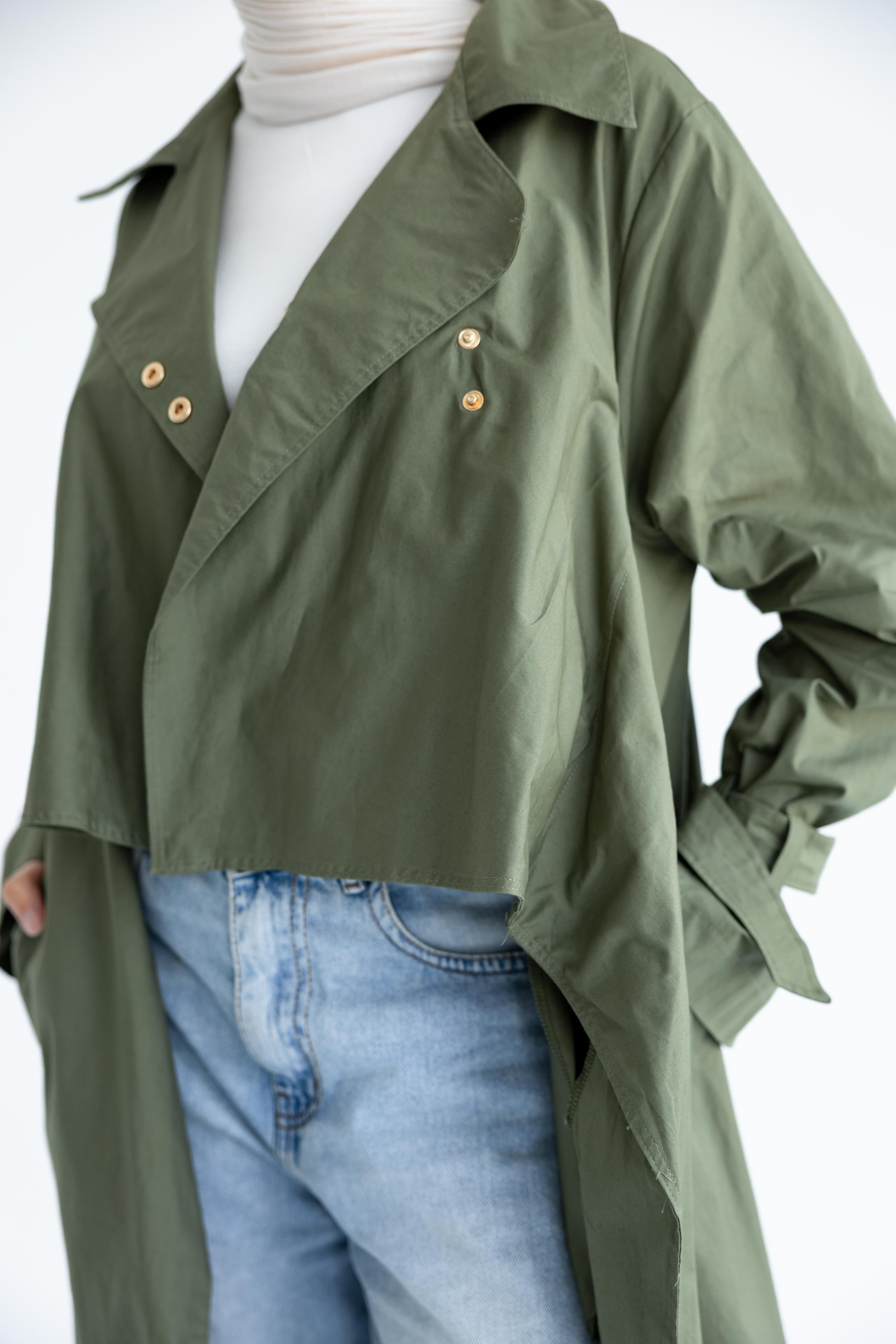 High-low trench shirt in cotton - Olive Green