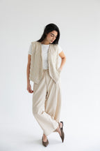 Palm-embroidered set in cotton - Beige