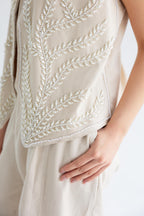 Palm-embroidered set in cotton - Beige