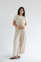 Palm-embroidered set in cotton - Beige