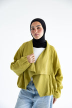 Draped open-front jacket in linen - Moss Green