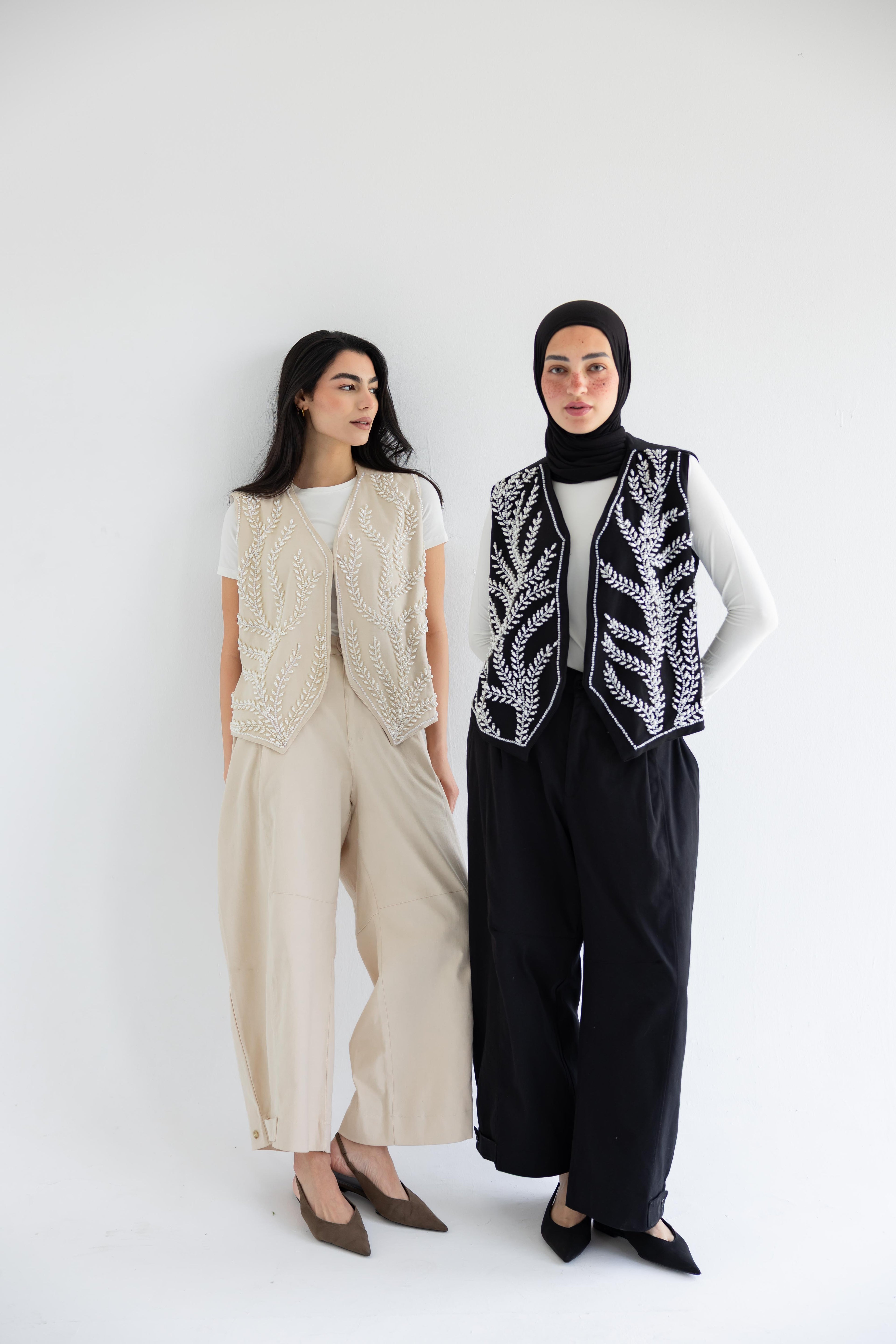 Palm-embroidered set in cotton - Black