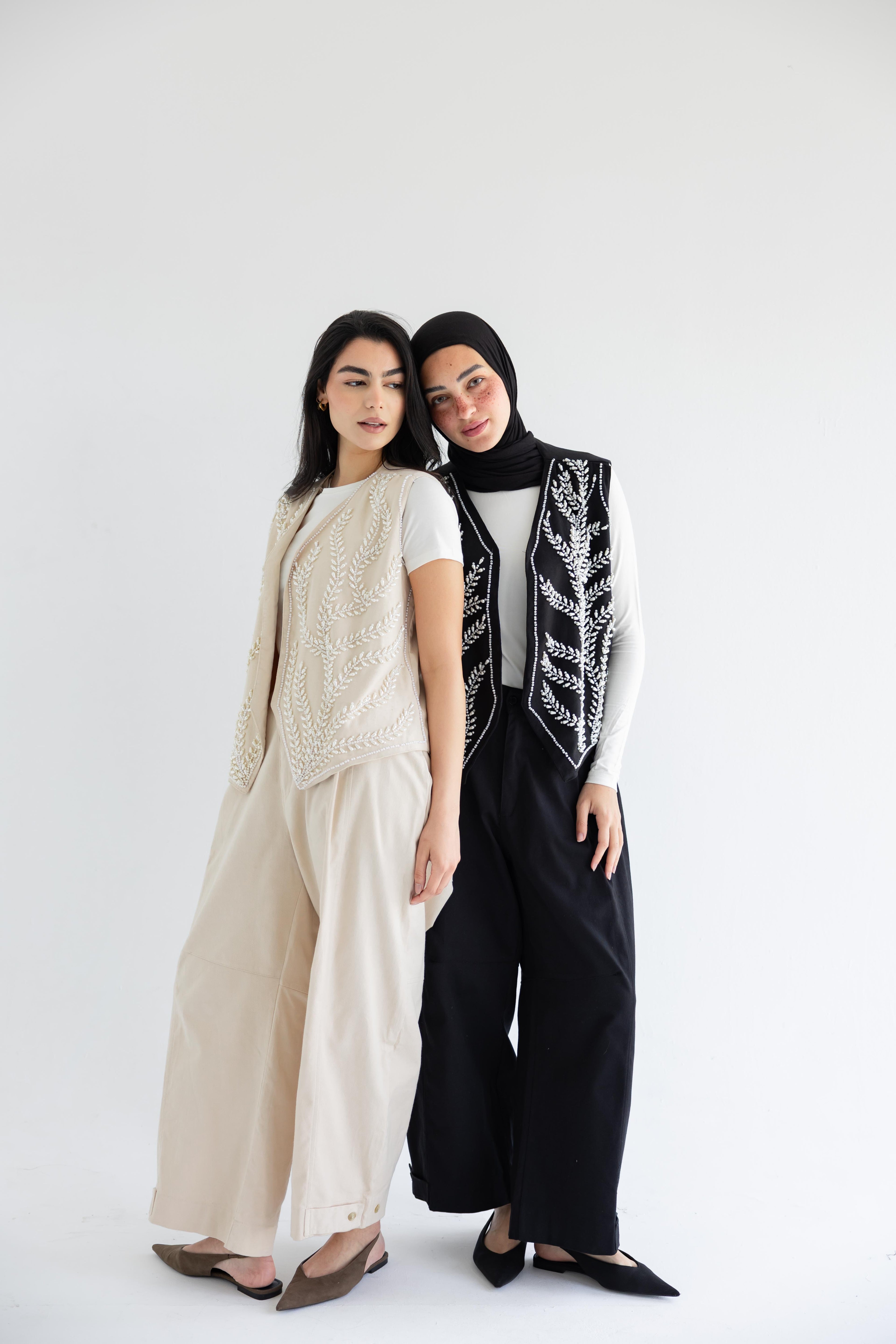 Palm-embroidered set in cotton - Black