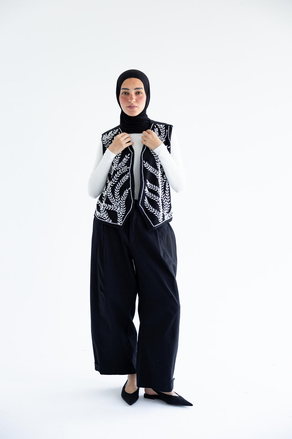 Palm-embroidered set in cotton - Black
