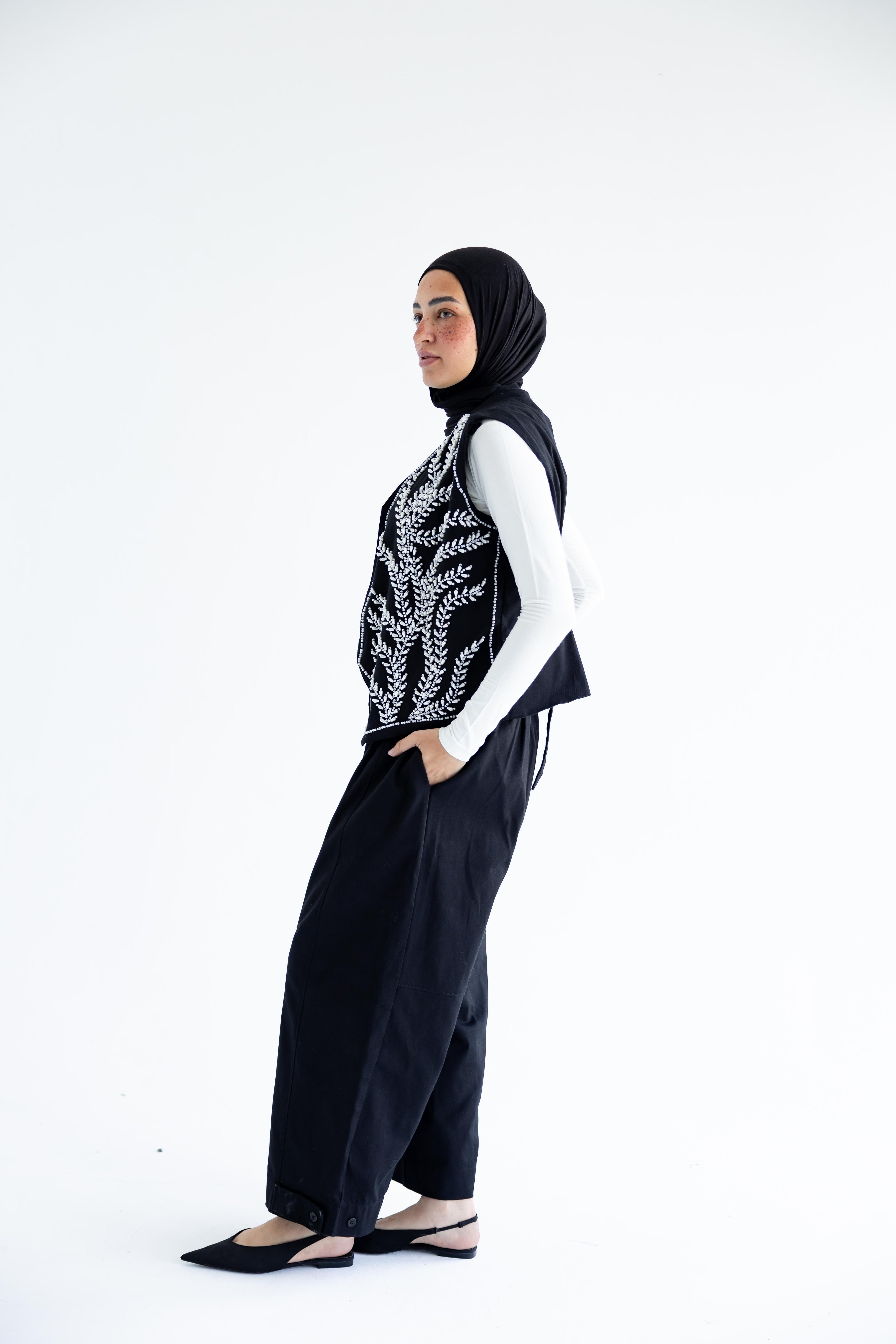 Palm-embroidered set in cotton - Black