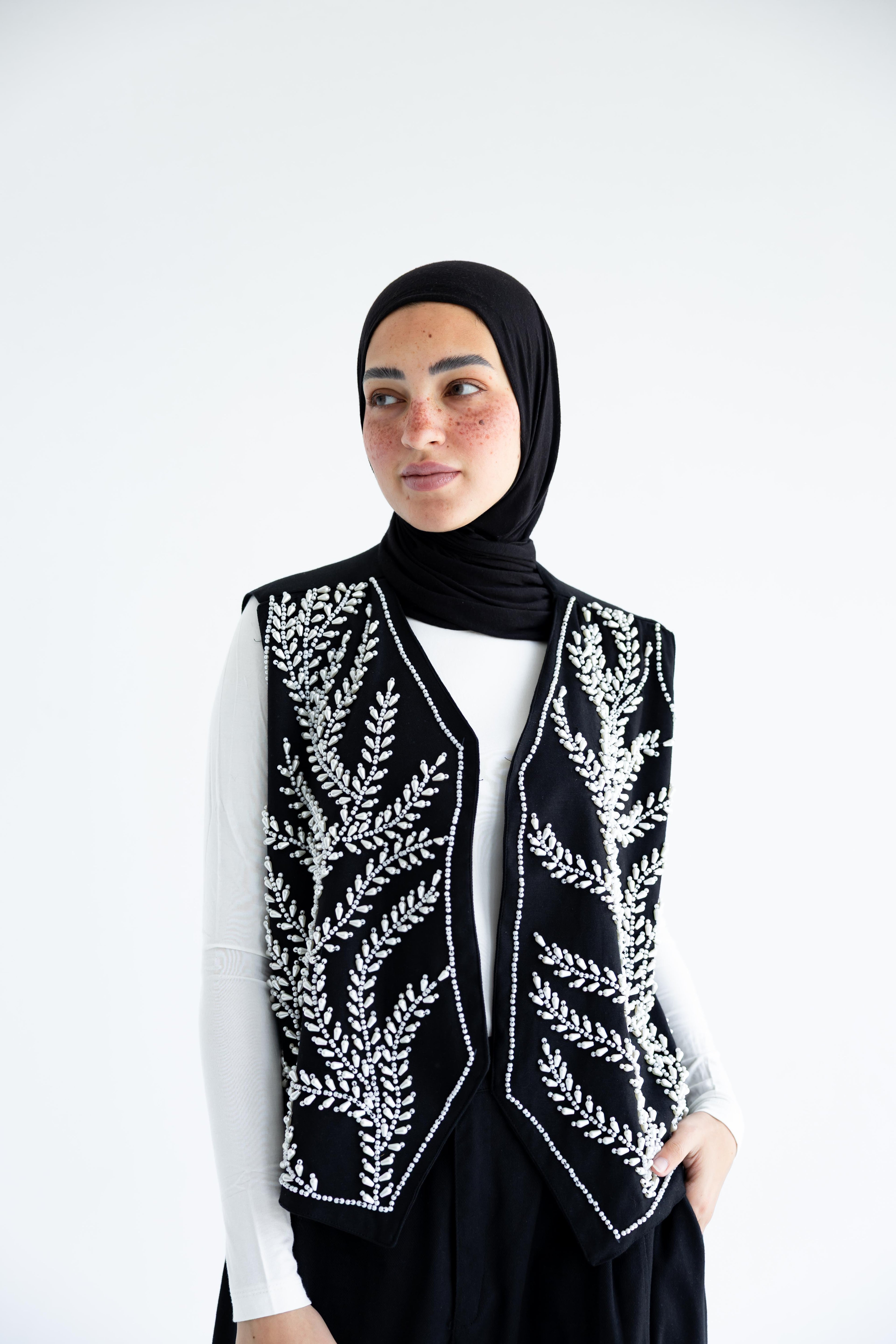 Palm-embroidered set in cotton - Black
