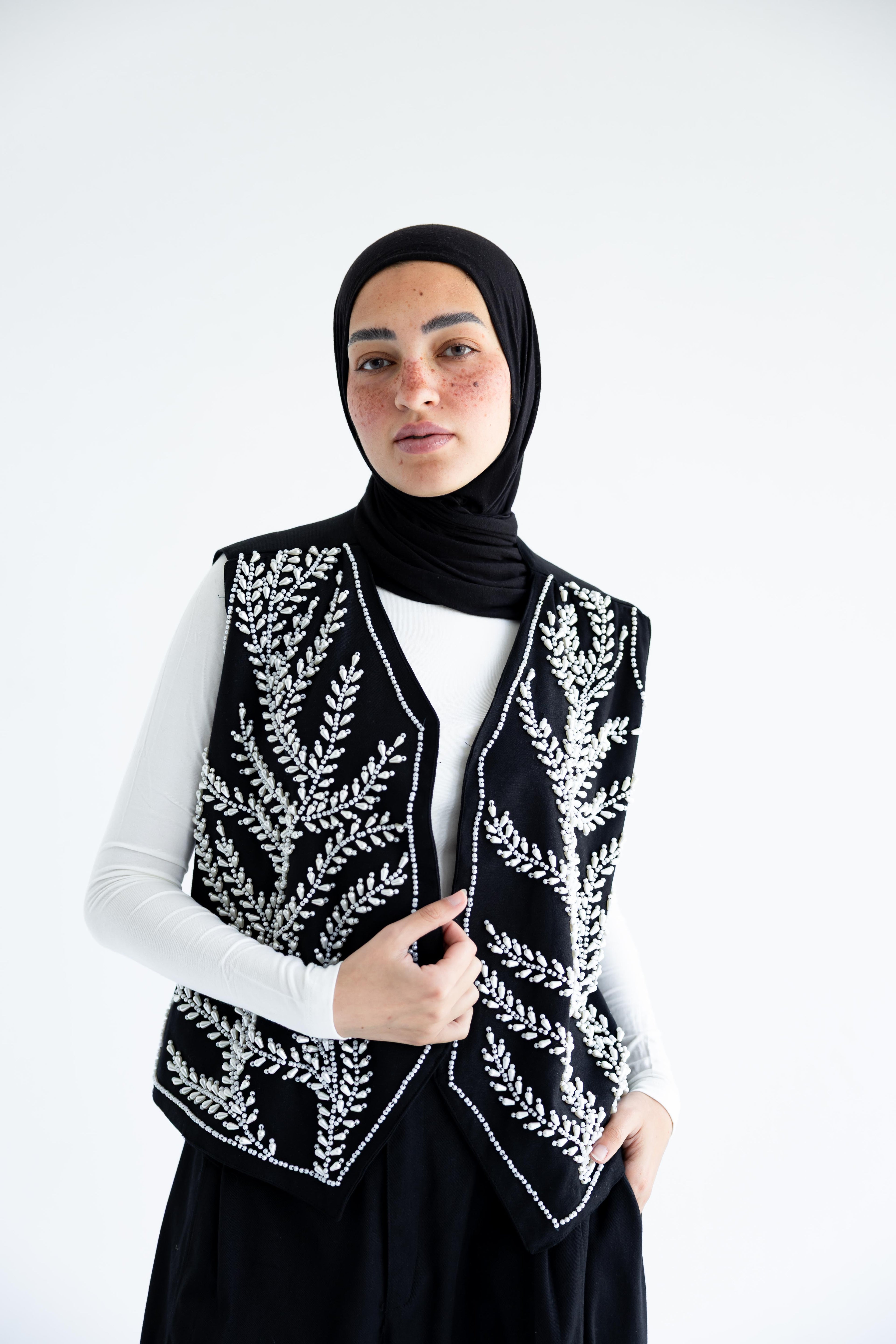 Palm-embroidered set in cotton - Black