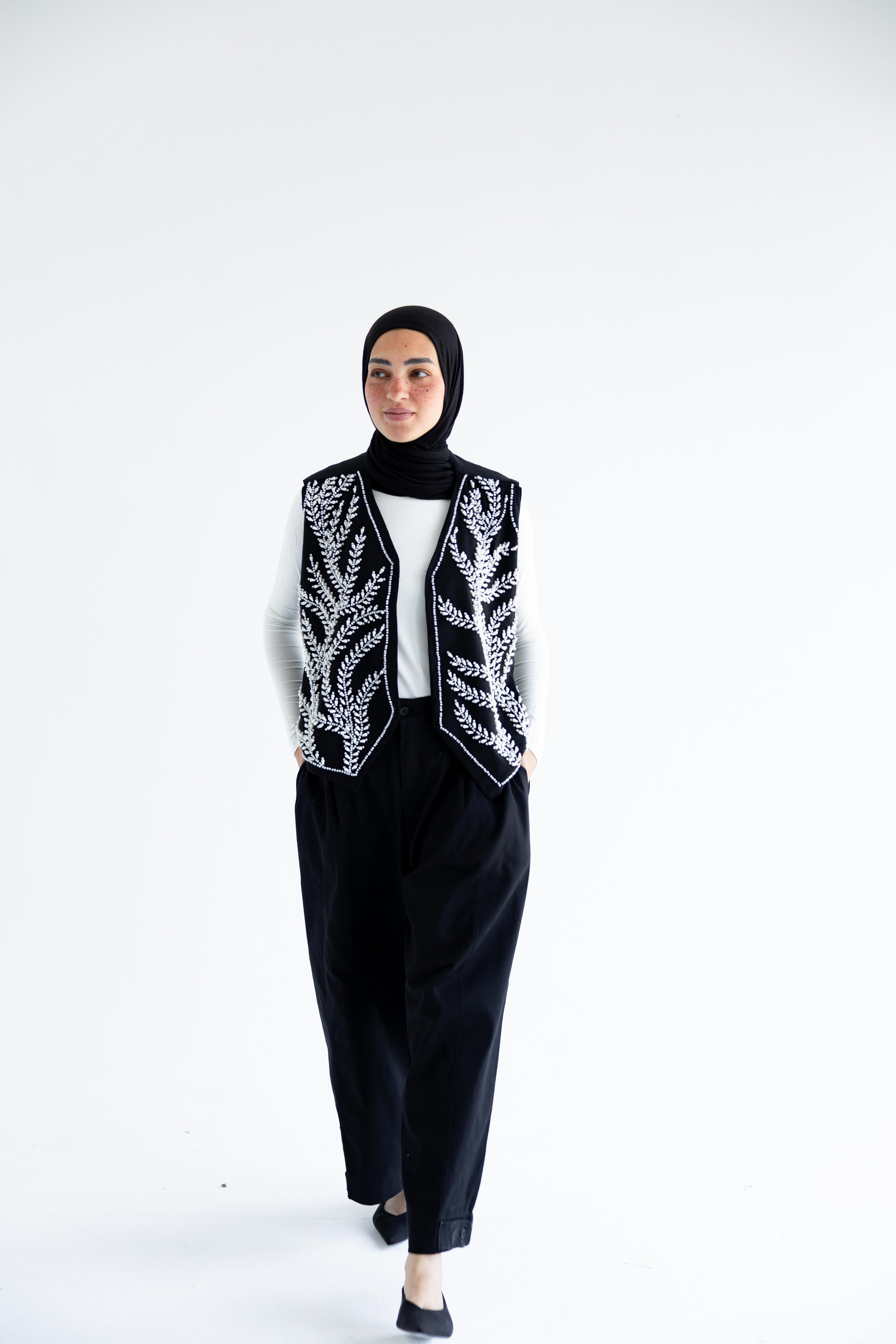 Palm-embroidered set in cotton - Black