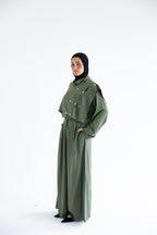 Layered modest set in linen blend – Olive green