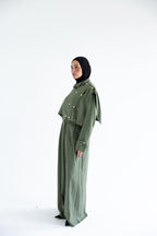 Layered modest set in linen blend – Olive green