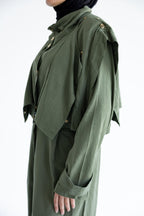 Layered modest set in linen blend – Olive green