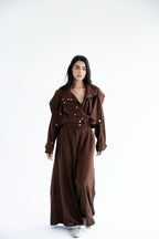 Layered modest set in linen blend – Chocolate brown