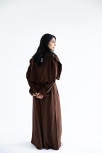 Layered modest set in linen blend – Chocolate brown