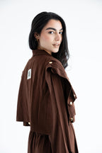 Layered modest set in linen blend – Chocolate brown