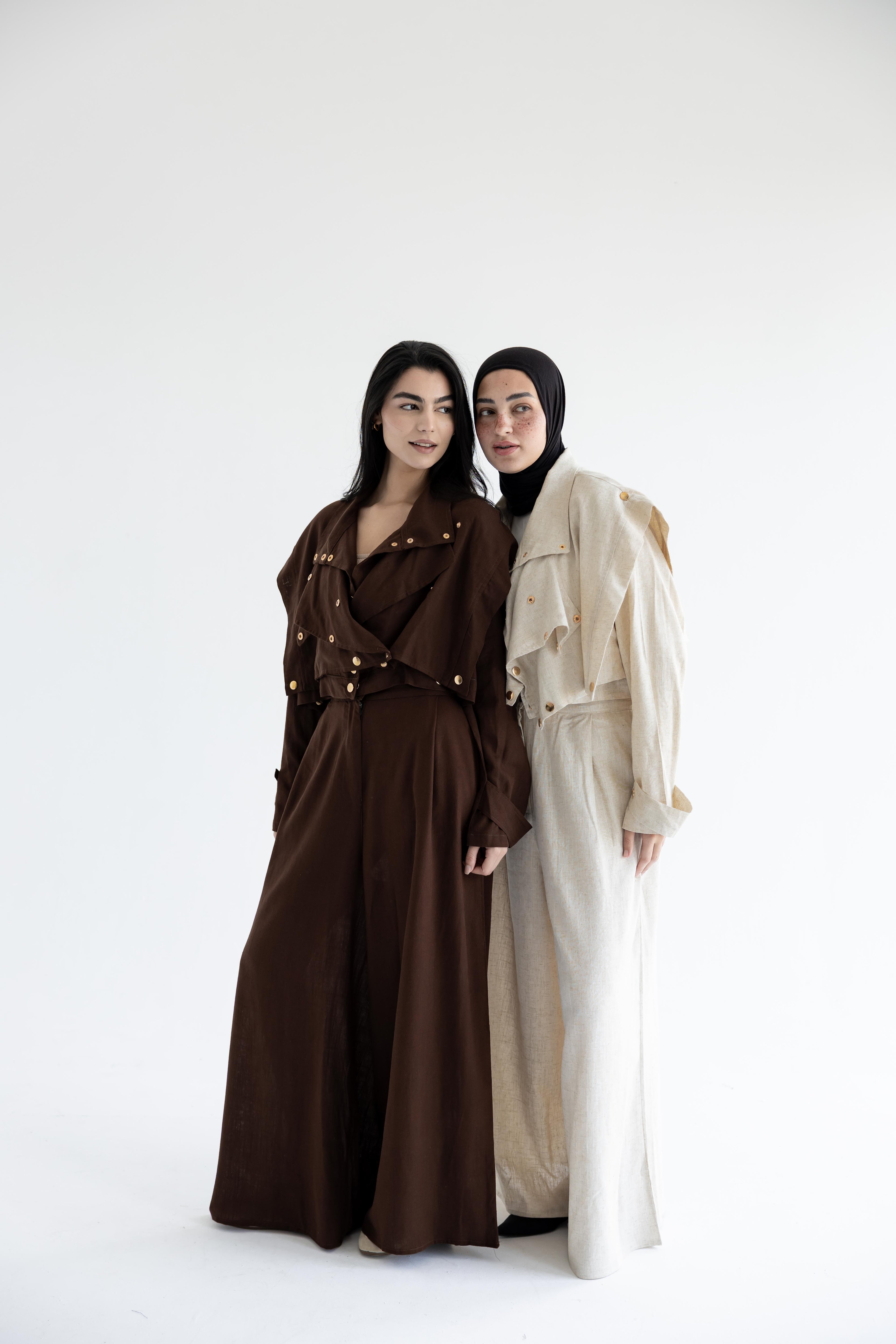 Layered modest set in linen blend – Beige