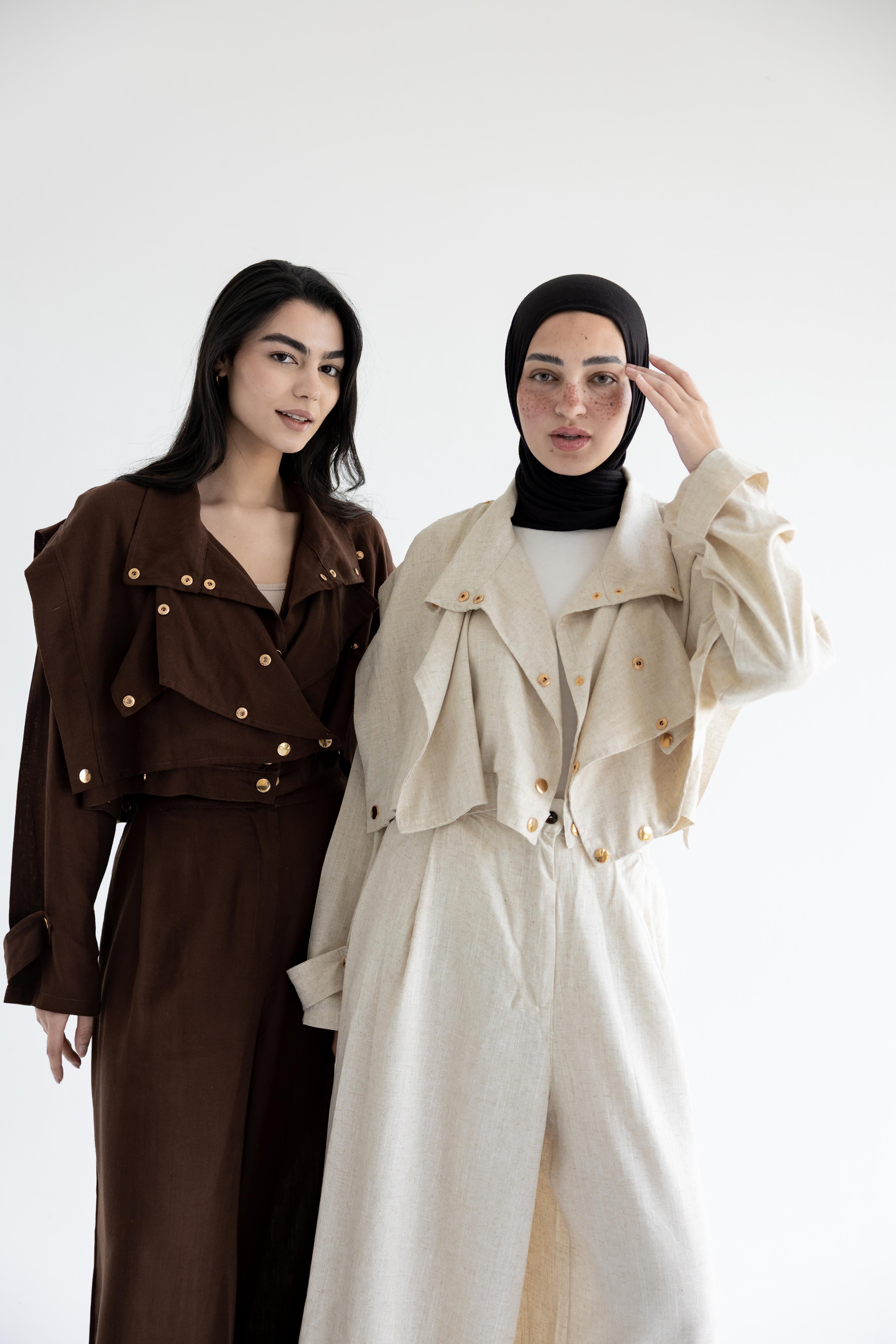 Layered modest set in linen blend – Beige