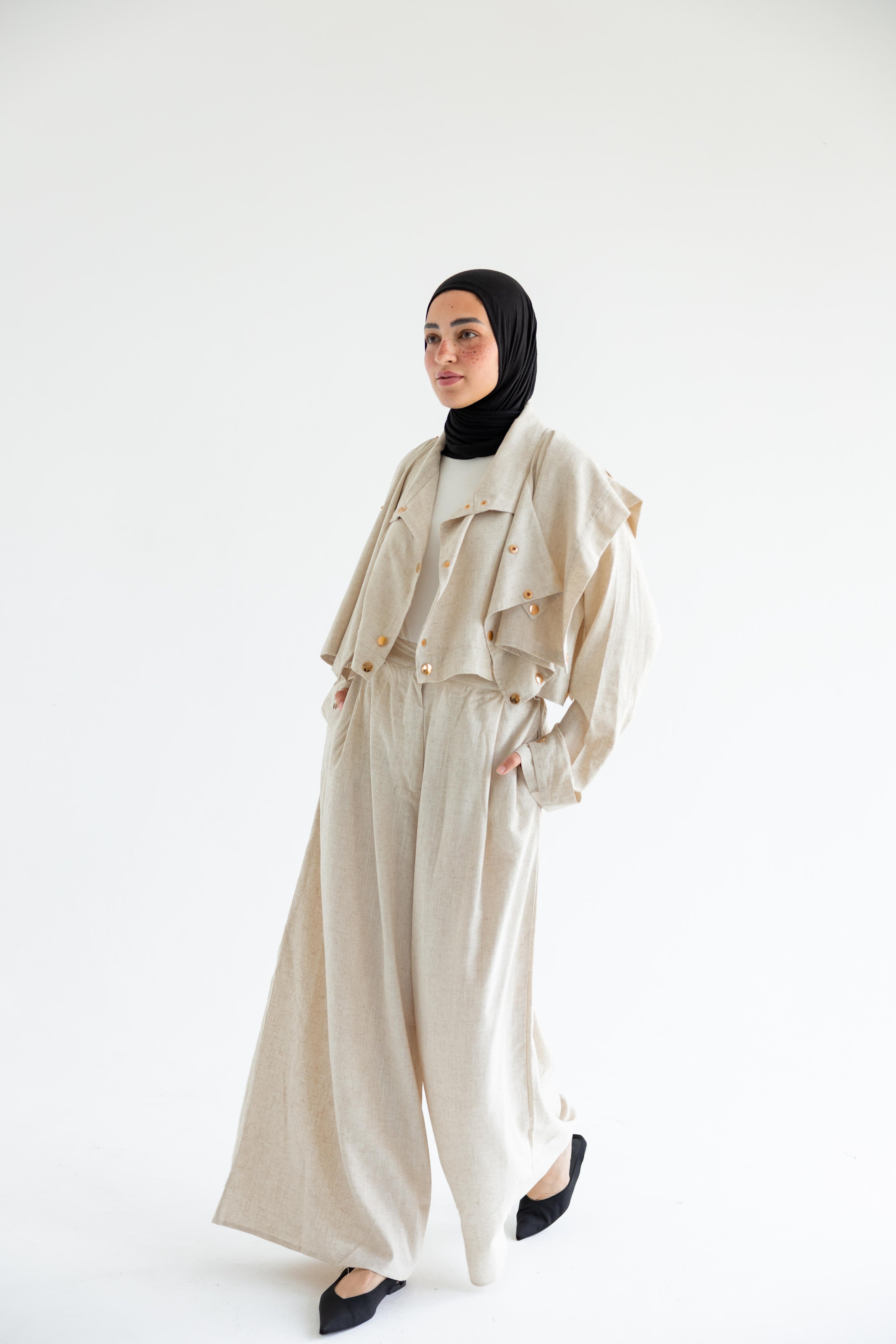 Layered modest set in linen blend – Beige