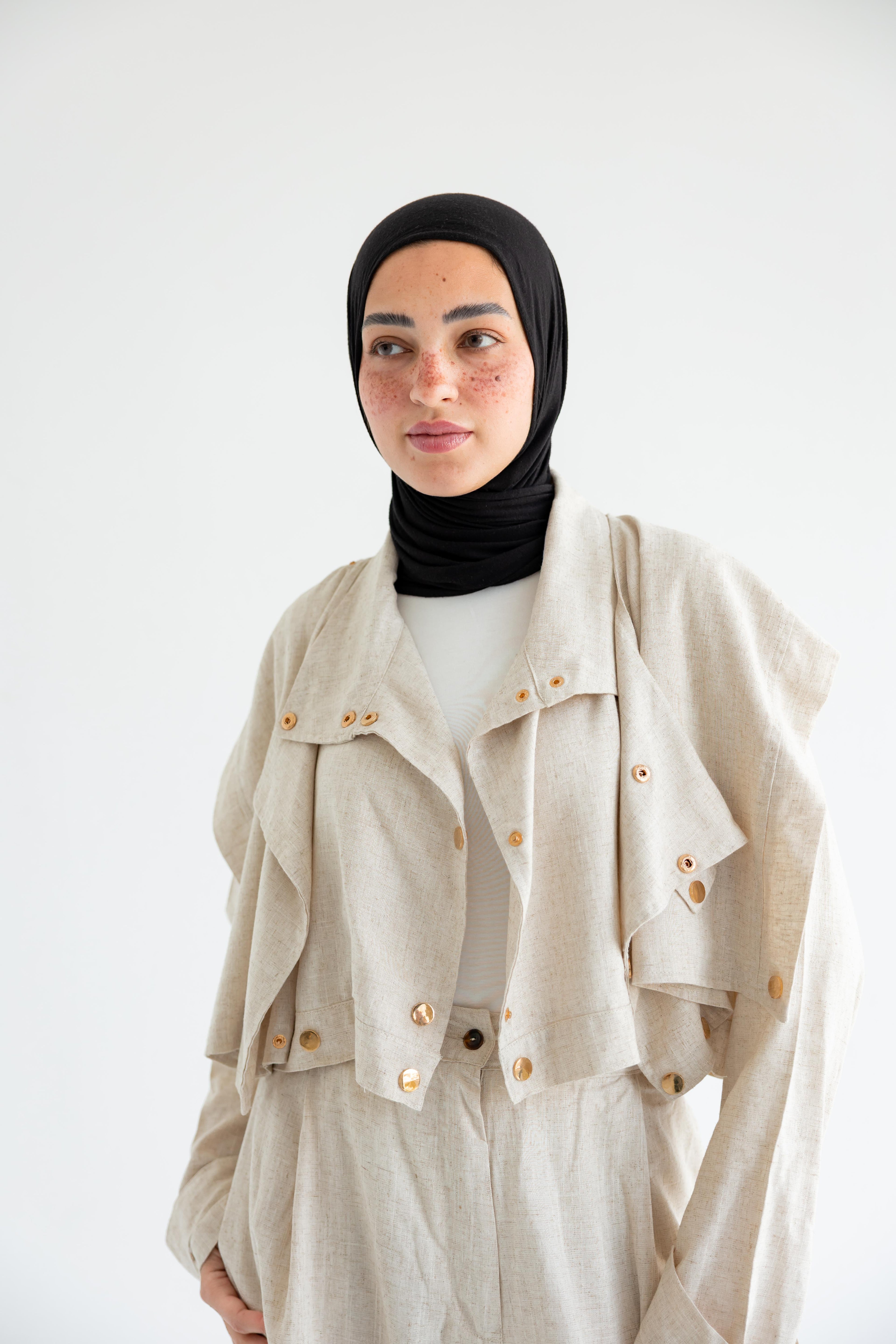 Layered modest set in linen blend – Beige
