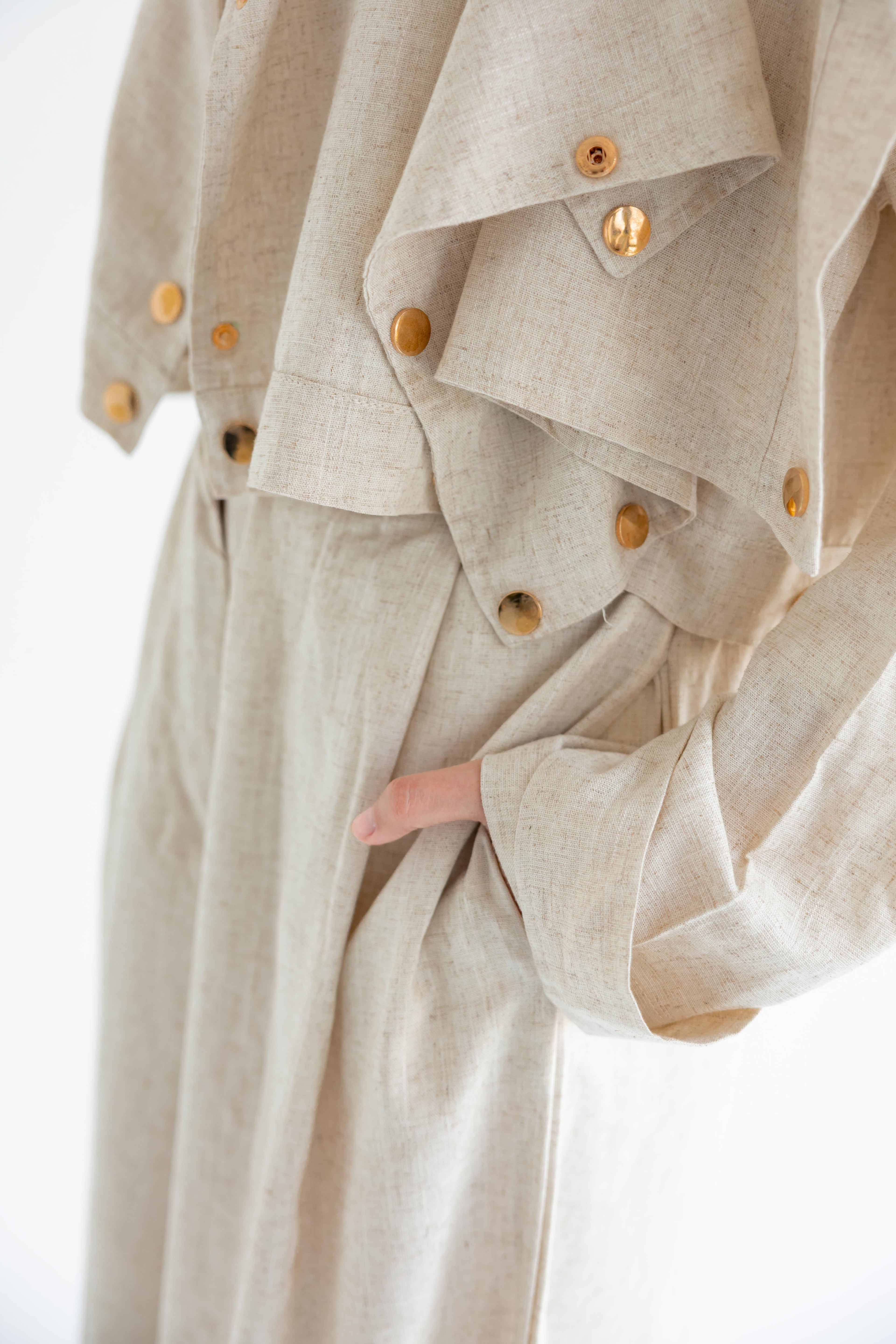Layered modest set in linen blend – Beige