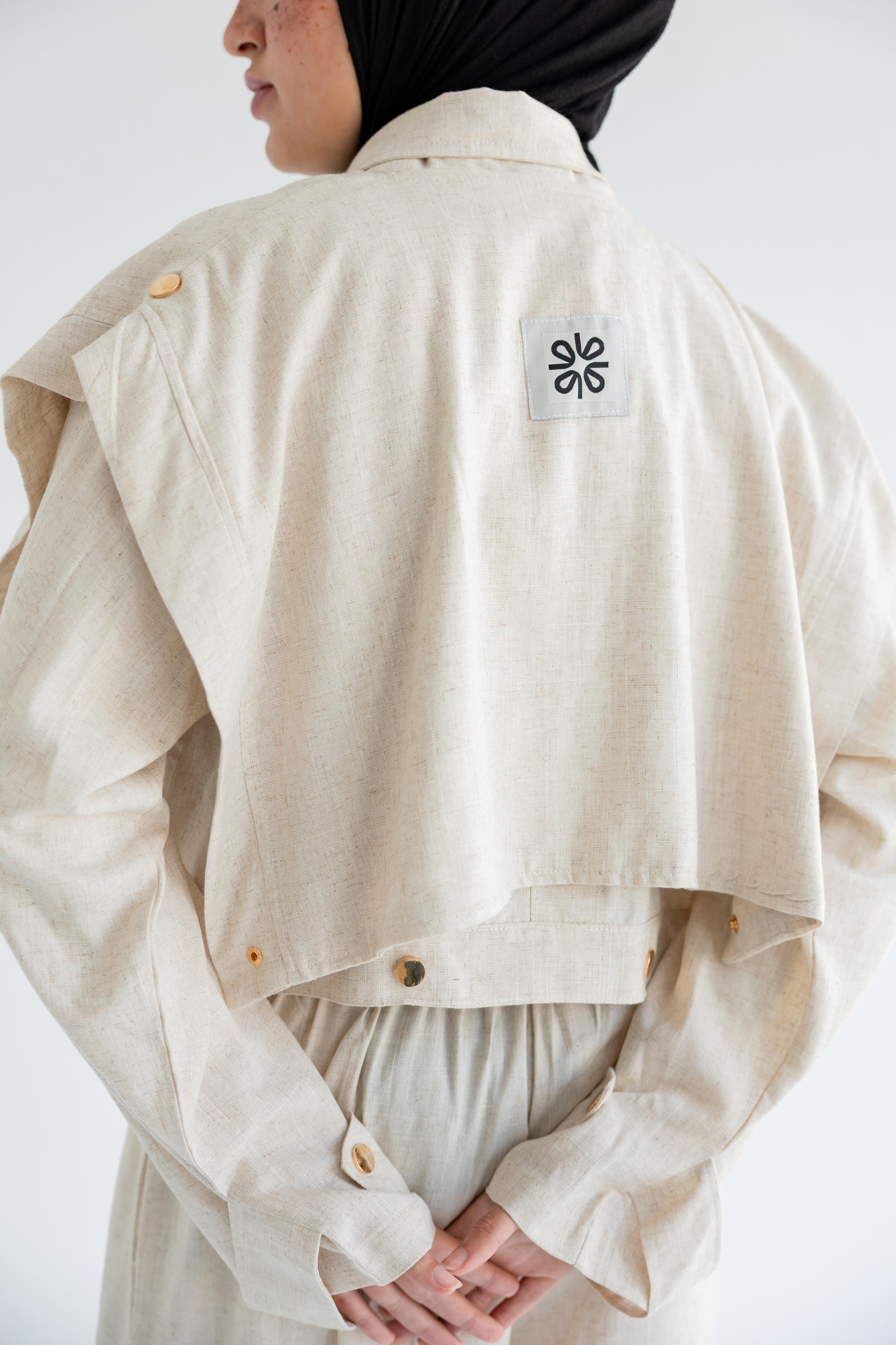 Layered modest set in linen blend – Beige