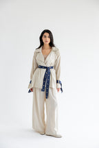 Linen & Denim Belted Set – Beige
