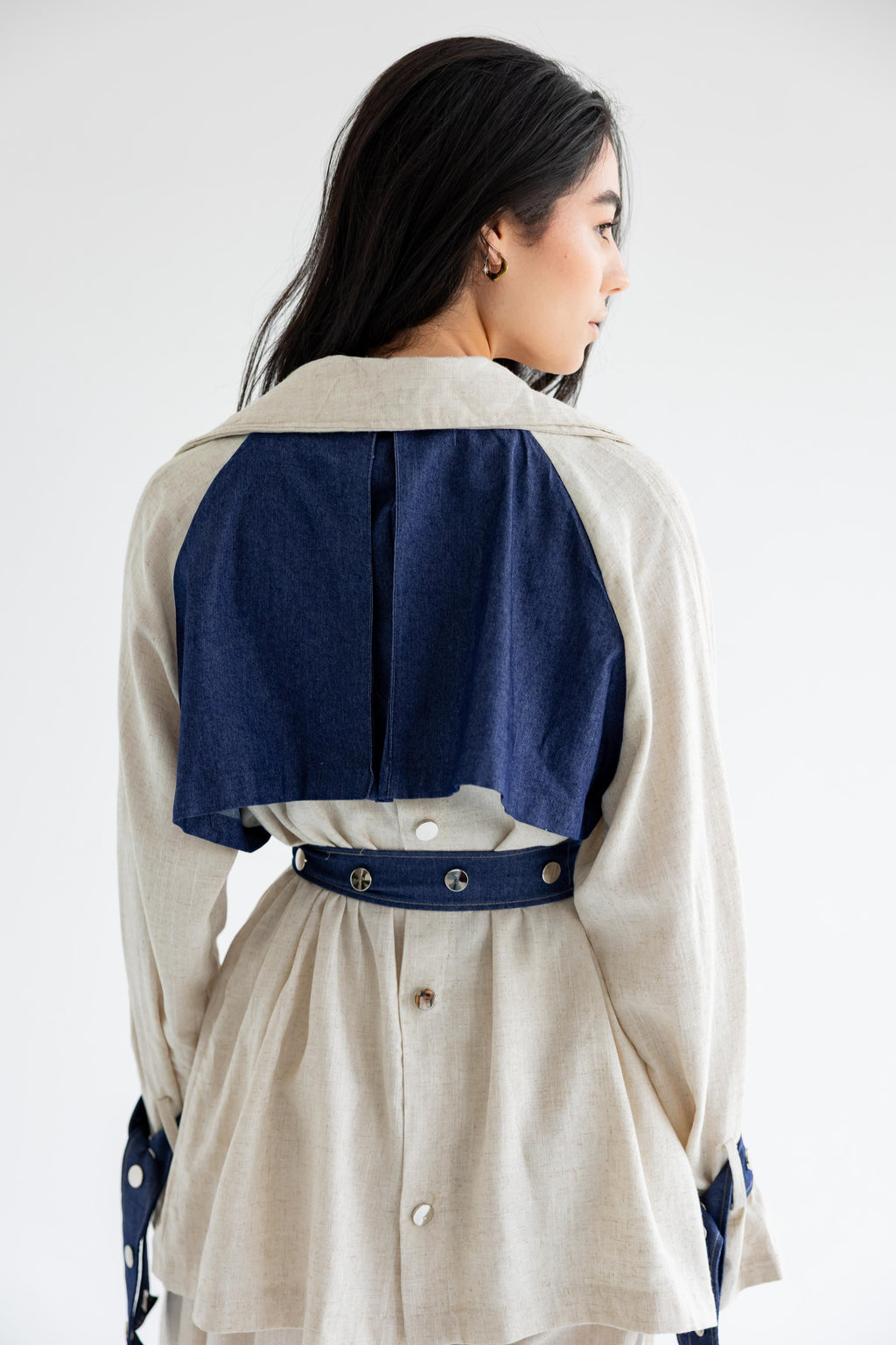 Linen & Denim Belted Set – Beige
