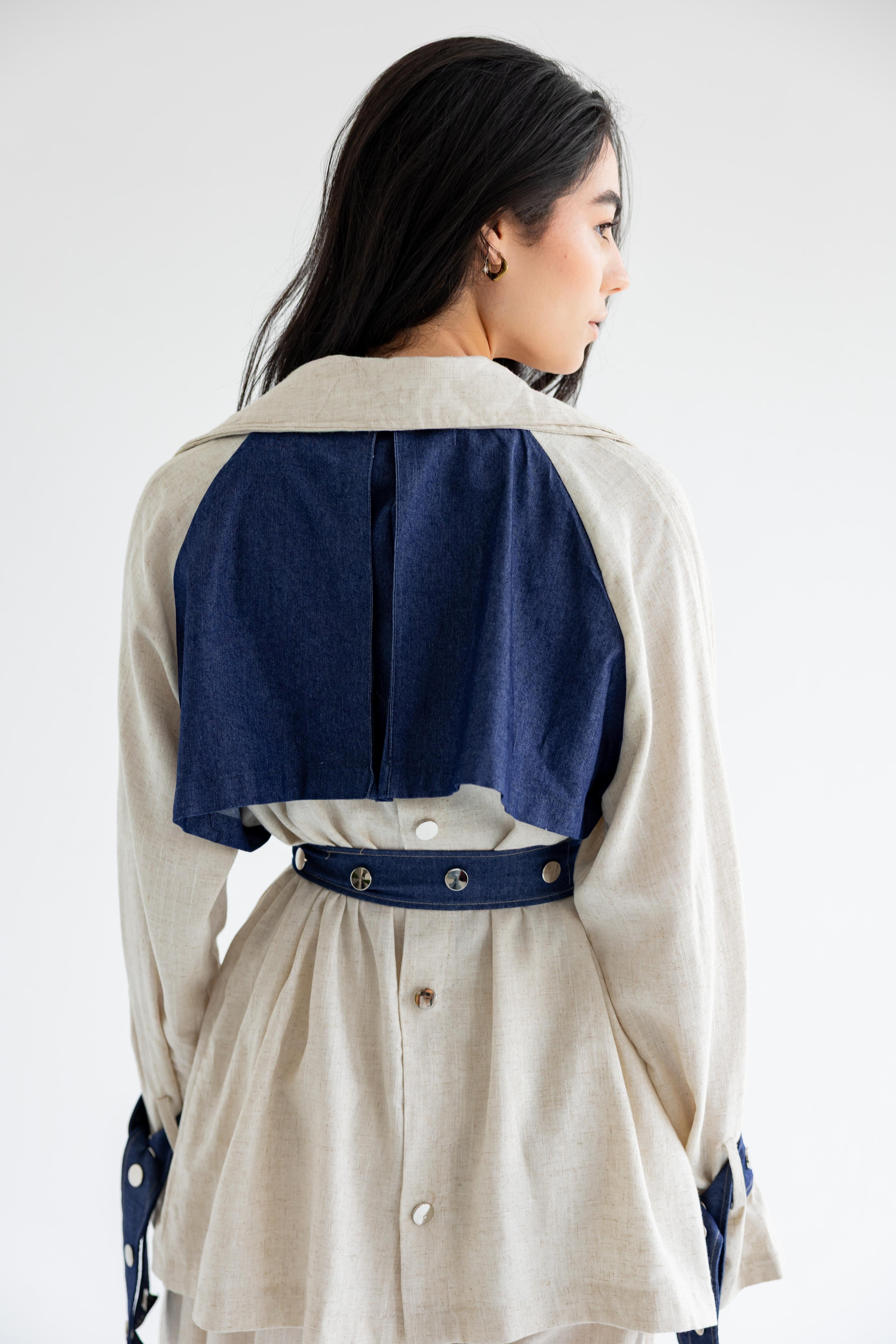 Linen & Denim Belted Set – Beige